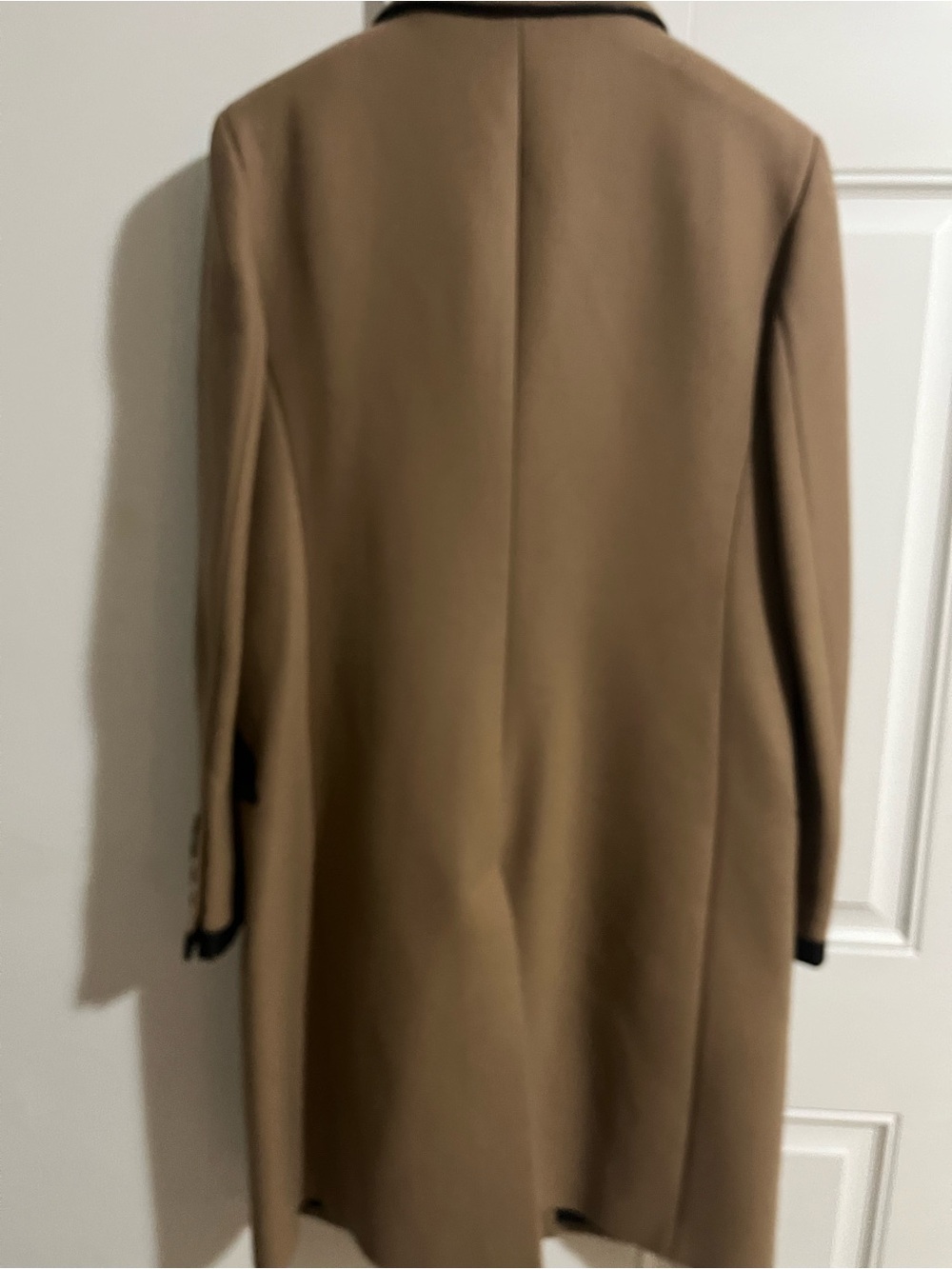 Burberry Camel Knee Length Double Breasted Coat with Black Leather Trim - Picture 5 of 9